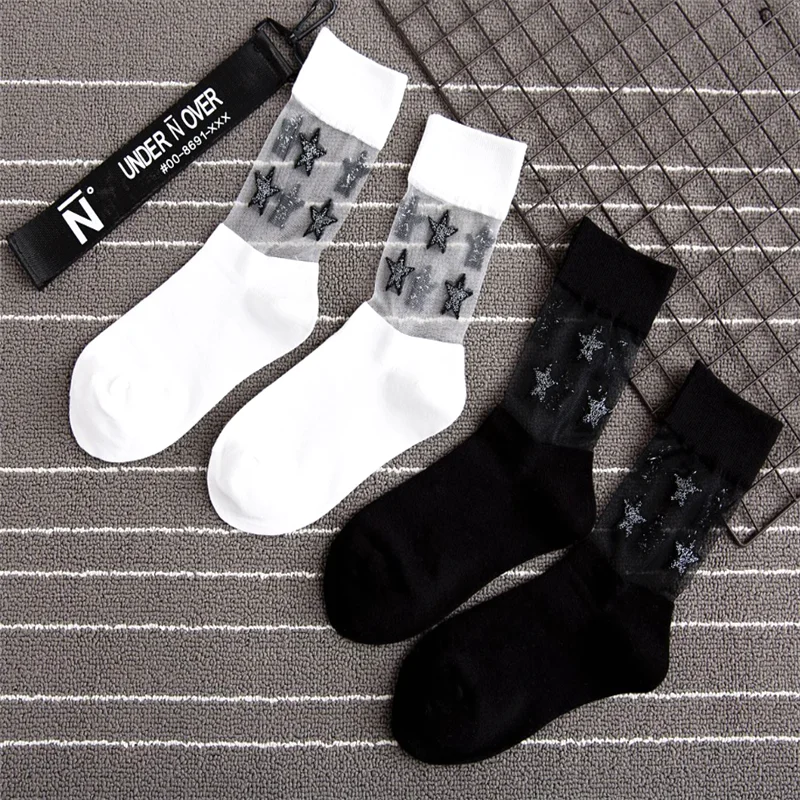 

Fashion soft socks tulle transparent mesh socks sexy ladies gold wire five-pointed star socks star socks Sokken