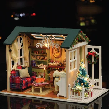 

Handmade Puppy Christmas Tree Doll House Furniture Miniatura Diy Doll Houses Dollhouse Wooden Toys Children Christmas Gift