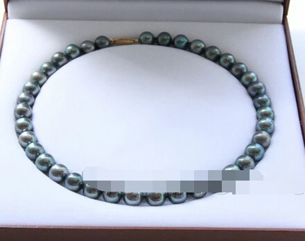 

xiuli 001842 AAA Amazing 11-12mm round peacock black pearls necklace 14KGP