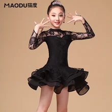 Бренд Высокое качество дизайнер детей Samba/Костюмы для латиноамериканских танцев платье для танцев мягкие Кружево танцевальные костюмы с длинным рукавом черный Обувь для девочек Salsa Платья для женщин