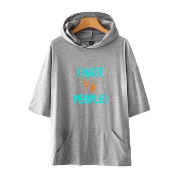 

I Hate People new letter printing hooded T-shirt unisex summer loose trend short-sleeved T-shirt casual wear