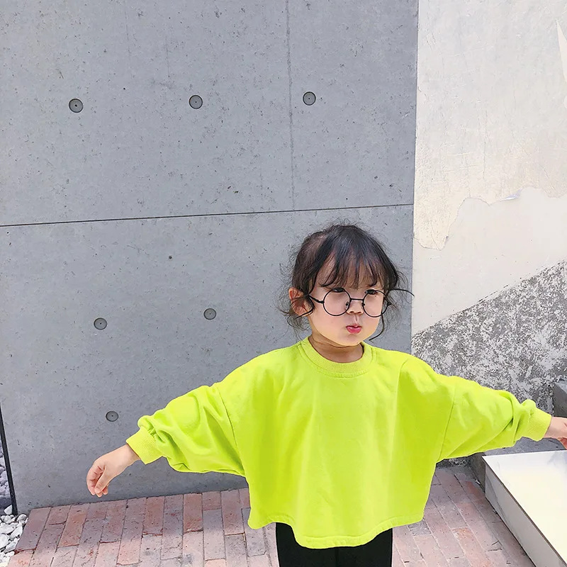 

Spring Autumn kids solid color oversized long sleeve sweatshirts boys girls cotton loose hoodies