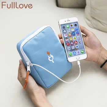 

ROSEHOME 2 Pcs/Set Travel Charger Case Pouch Solid Color Nylon USB Cable Storage Bag Power Bank Hard Disk Phone Organizer