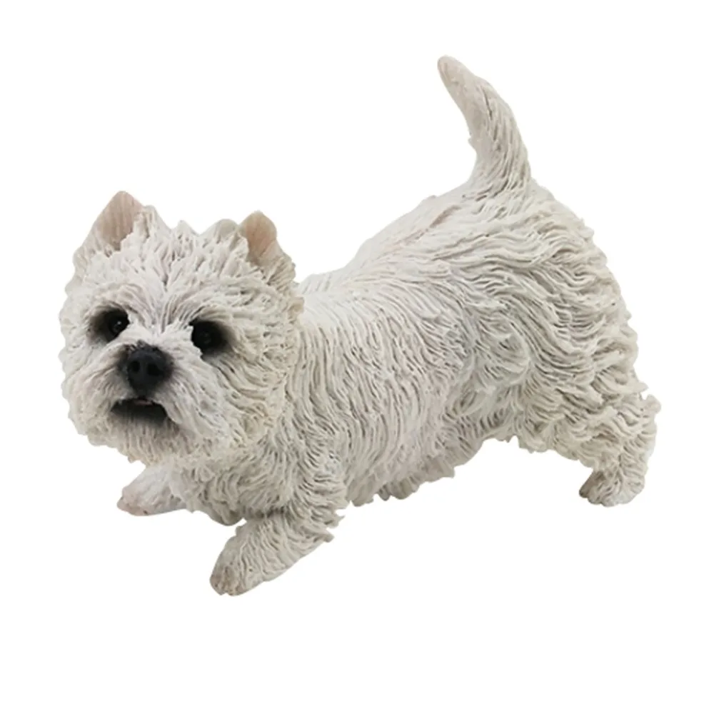 

White Mini Cute Doggie Resin Arts Lying Prone West Highland Terrier Figurine for Decorations