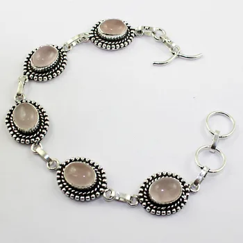 

Rose Quarts Bracelet Silver Overlay over Copper , 18cm, B1220