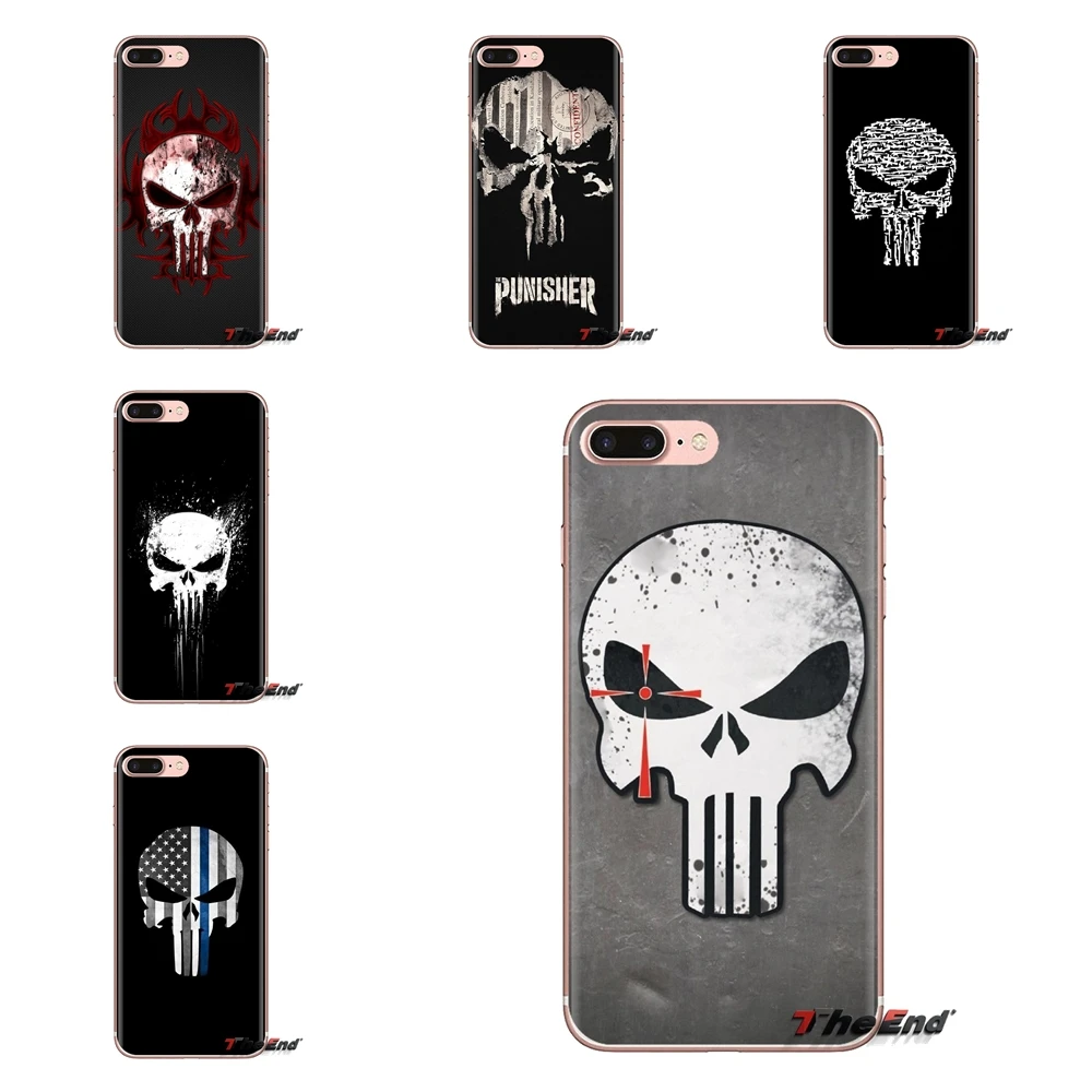 Transparent Soft Shell Covers For Sony Xperia Z Z1 Z2 Z3 Z5 compact M2 M4 M5 C4 E3 T3 XA Huawei Mate 7 8 Y3II Punisher Skull |