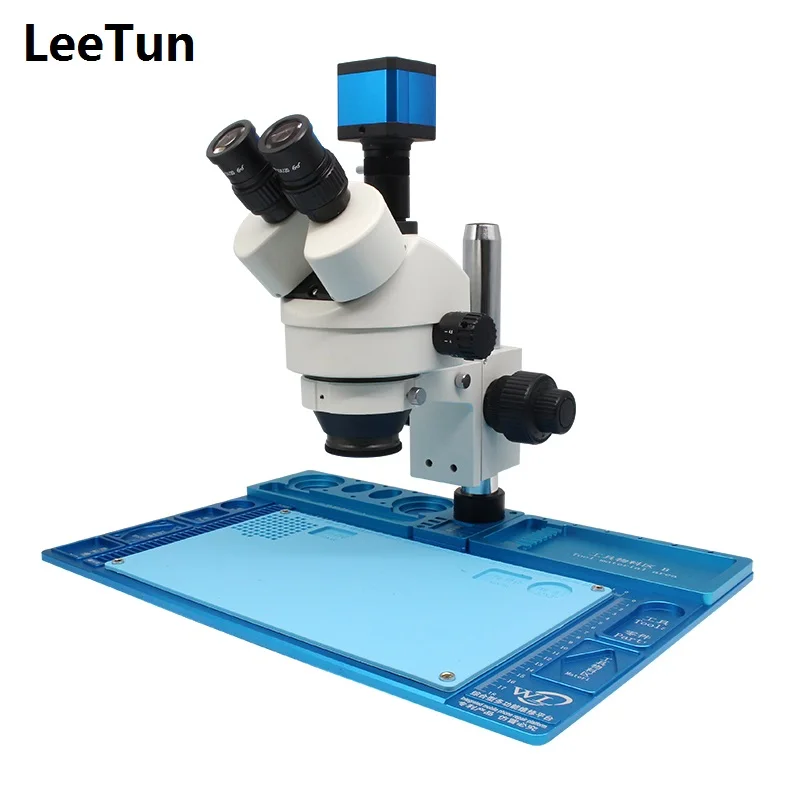 

14MP 7X-45X Simul-focal Trinocular Zoom Stereo Microscope HDMI USB Camera Coarse and Fine Focusing Adjustable Large Workbench