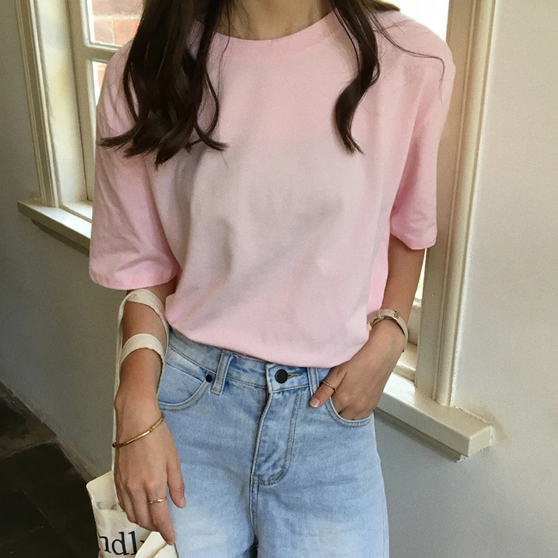 15 Solid Color Cotton T shirt Women S-XL Harajuku White Women's T-shirt Femme O-Neck Korean Summer Top Basic Tshirt Dropshipping