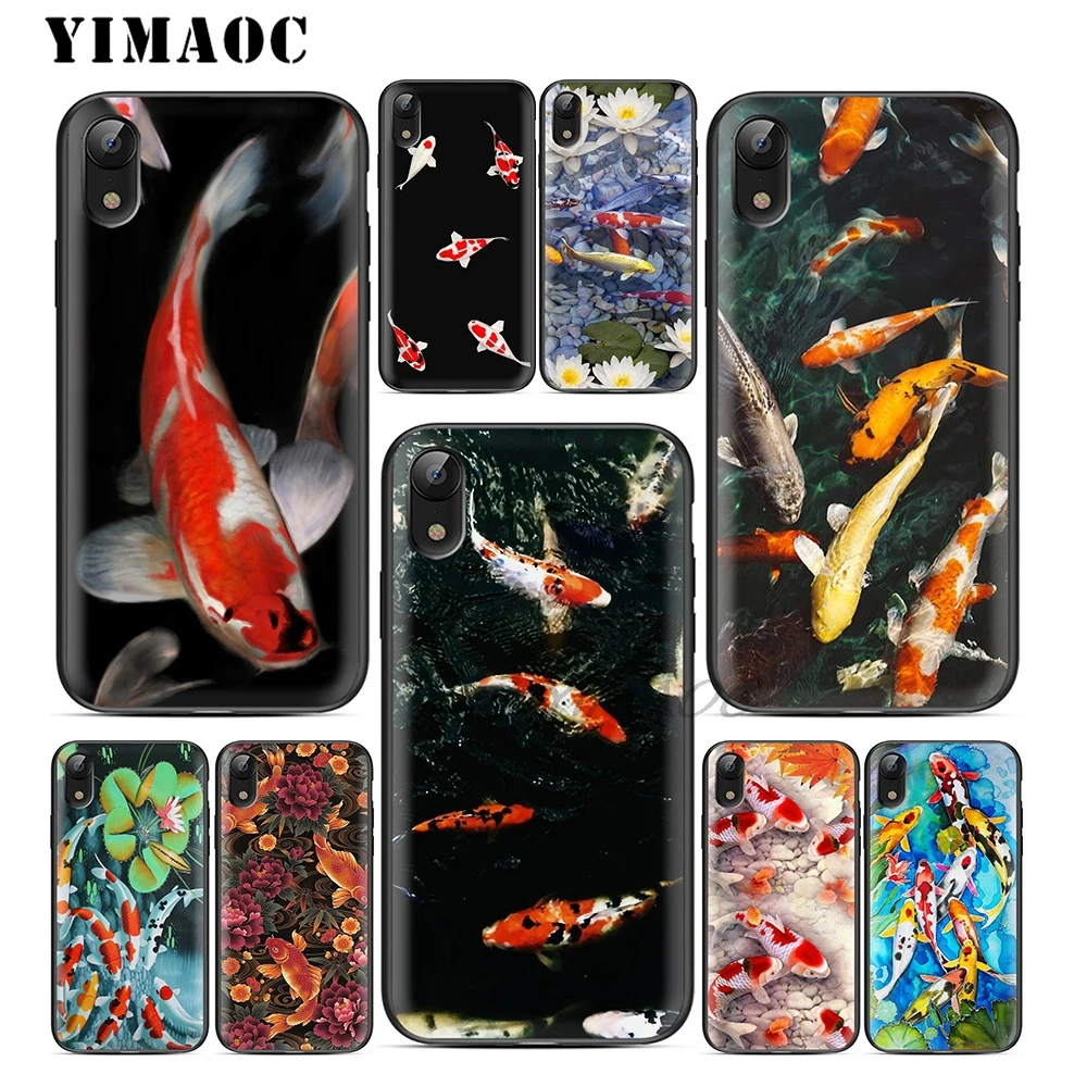 Мягкий силиконовый чехол YIMAOC Koi Fish Lucky Japan черный из ТПУ для iPhone X или 10 8 7 6 6S Plus 5 5S SE