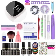 48 Вт/36 Вт Светодиодный УФ-лампа для ногтей набор УФ-гель для маникюра набор выбрать 6 разноцветный Гель-лак для ногтей лак основа верхнее покрытие набор инструментов для маникюра