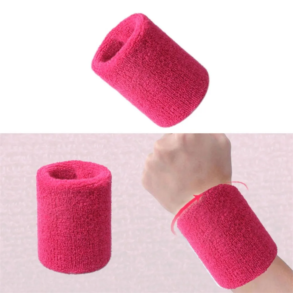 2x NEON PINK SWEATBANDS Wrist Sports Fashion Tennis Squash Badminton Gym PAIR