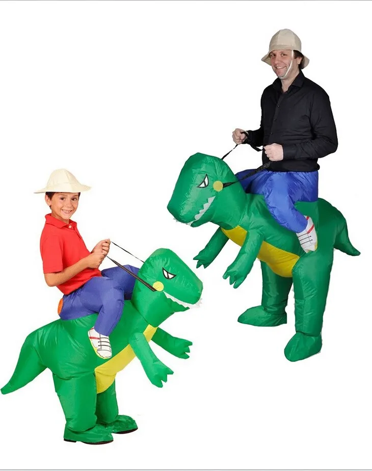 Надувные костюм динозавра-вентилятор работает для взрослых и детей Размеры Хэллоуин Косплэй животных Дино Rider T-Rex S- l зеленый