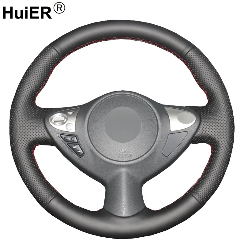 HuiER Hand Sew Car Steering Wheel Cover Black Leather For Infiniti FX