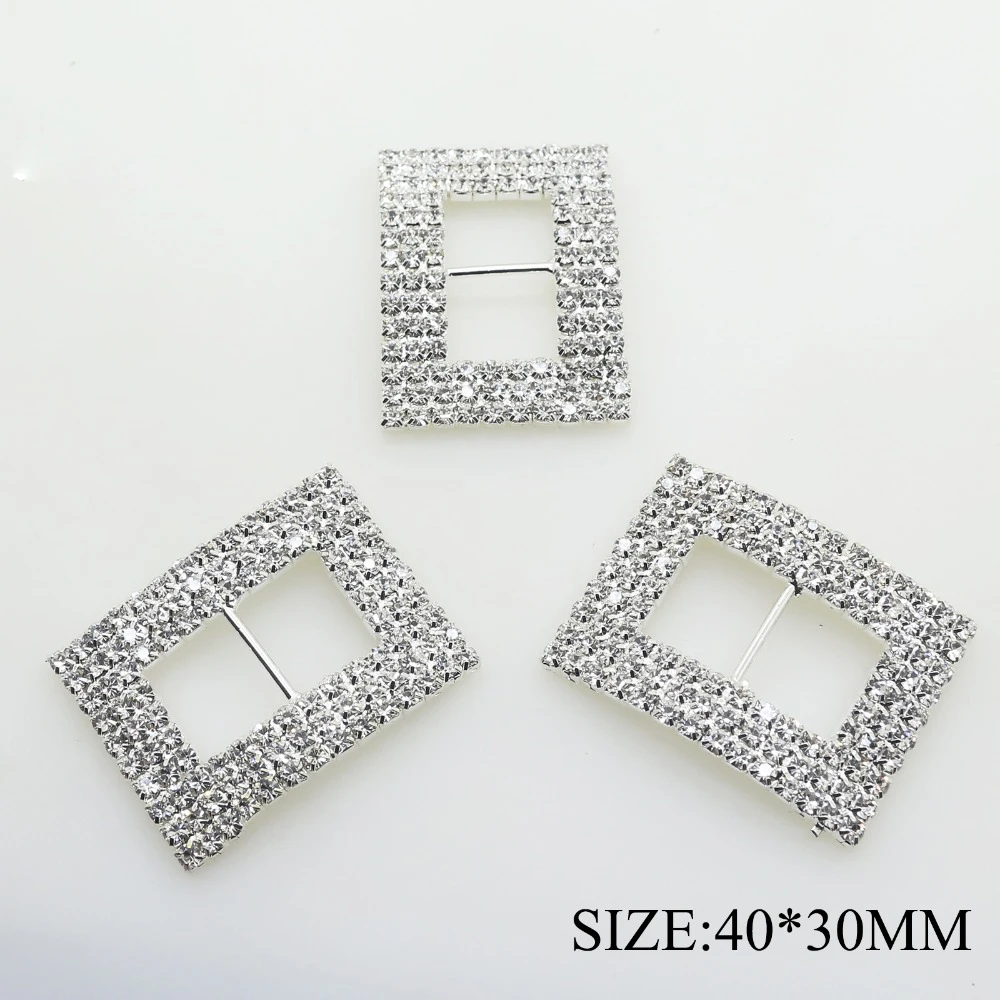 

2pcs/Lot 40*30MM Metal Silver Rectangle Crystal Rhinestone Buckle Invitation Ribbon Slider Wedding Card Child Hair Decor