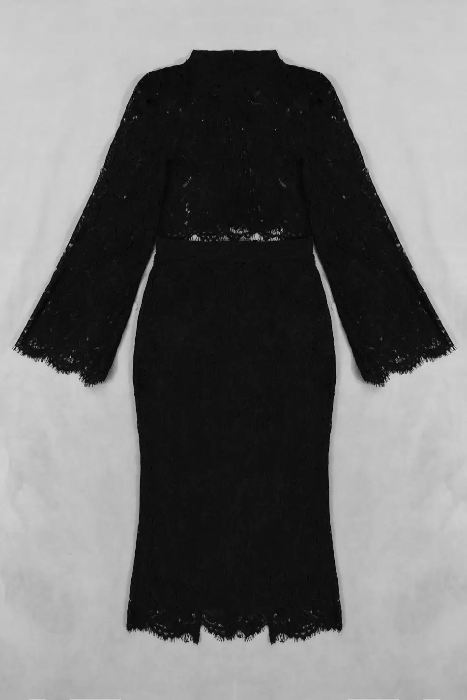 Новейшее летнее бандаж знаменитости для вечеринок платье женское черное с расклешенными рукавами с круглым вырезом 2 шт Набор сексуальное Клубное кружевное платье женское
