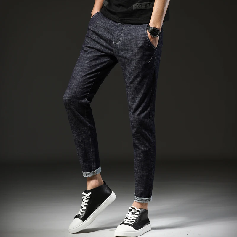 Мужские узкие джинсы брюки 2019 новые модные хлопковые однотонные повседневные мужские джинсы мужские джинсовые брюки летние брюки до