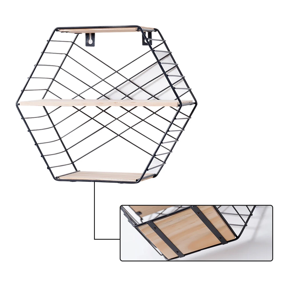 Скандинавский INS орнамент настенный стеллаж для гостиной инновационный Настенный декор металлическая проволока Шестигранная дизайнерская полка