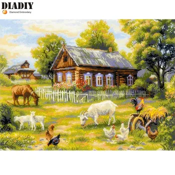 

DIADIY Full Square Diamond Embroidery Scenic Farm Diamond Painting Landscape Needlework Home Decor Rhinestones Pictures Gift Art