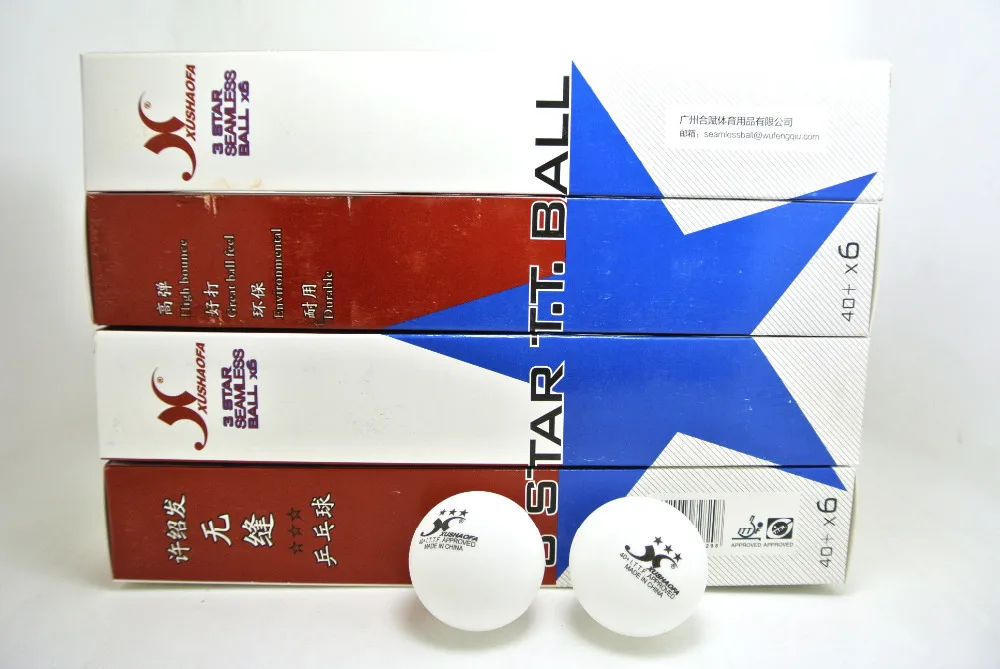 

WholeSale XUSHAOFA 3 star 40+ New Material Seamless PP BallTable Tennis ball / ping pong ball 10boxes/lot 60balls