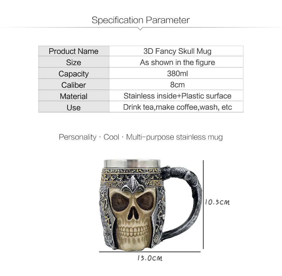 Personalized 3D Skull Mug Coffee Stainless Steel Double Wall Insulated Funny Creative Gift Halloween Christmas Gifts For Kids Men (1)
