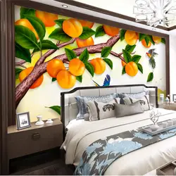 Пользовательские Настенные обои 3D китайский стиль, ручная работа-роспись маслом хурма большое дерево птица обои 3D обои для стен
