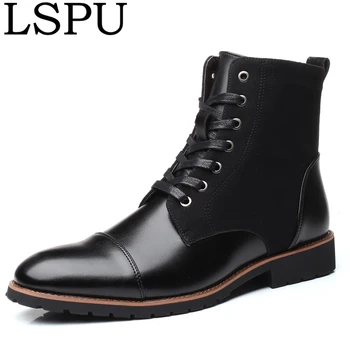 

2020 New Arrival Pointed Toe Men Army Boots Lace Up Warm Fur Casual Leather Boots Ankle Botas Fashion Men Boots Plus Size 38-48