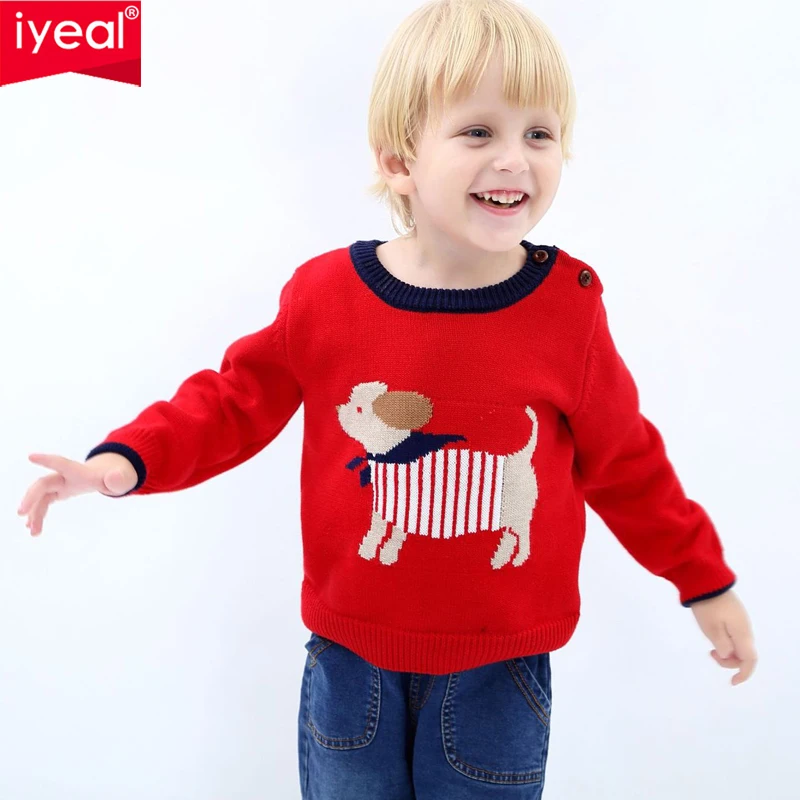 IYEAL Fashion Boys Kids Sweater Animal Dog Pattern Sweater For Toddler