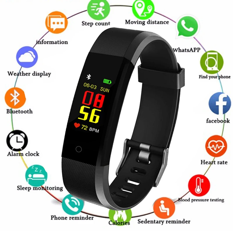 

115plus Fitness Smart Wristbands Color Screen Sports Smart Bracelet Digital Clock Pressure Gauge Multi-language Bluetooth Band