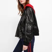 Новинка, черная женская кожаная куртка с капюшоном, куртка-бомбер в стиле панк, Женская байкерская куртка, jaquetas couro femininas Casaco leren damesjas, пальто