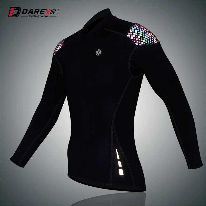 

Darevie Reflective Cycling Jersey Breathable Cycling Long Sleeve Jersey with 2 Mesh Back Pockets Rainbow Reflective Shoulders