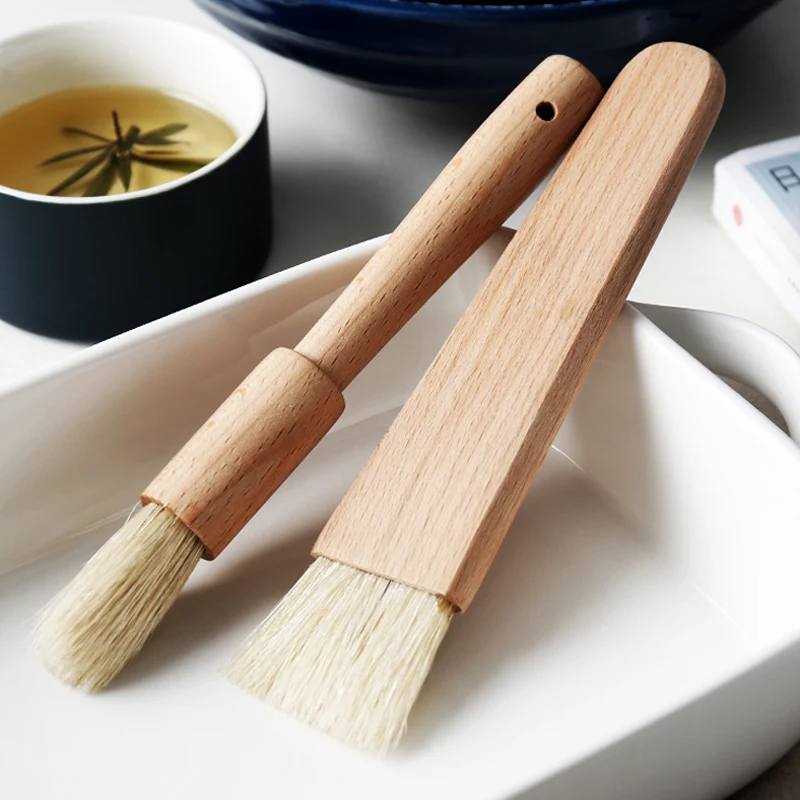 2Pcs Kitchen Oil Brushes Basting Brush Wood Handle BBQ Grill Pastry