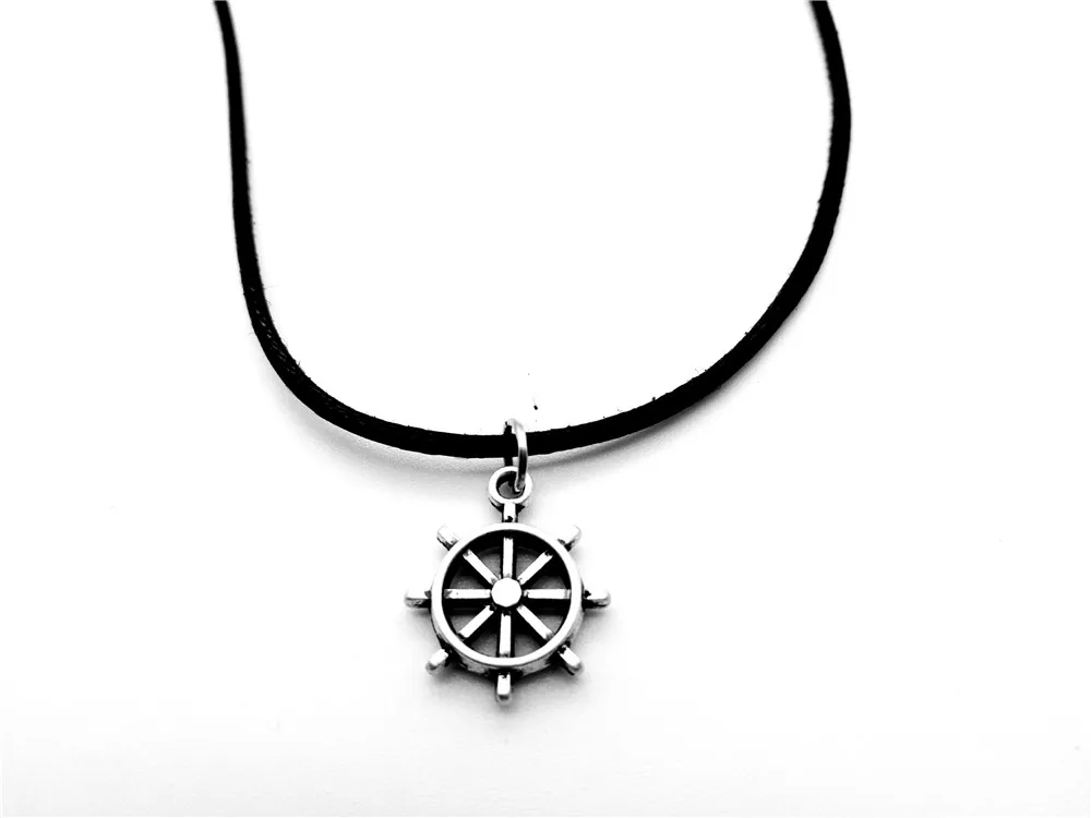 Vintage Antique Nautical Navy Seaman Sailor Boat Anchor Rudder Necklace Car Steering Wheel Leather Rope Necklaces