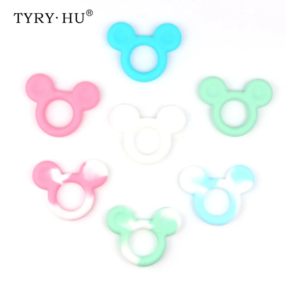 TYRY. HU,, 10 шт., Прорезыватель для зубов с мышкой из мультфильма, детский прорезыватель, Пищевая силиконовая прорезыватель, игрушки для кормления, соска, клипсы, подвеска