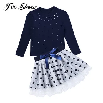 

Autumn Clothes for girls children Pearl Shirt Matching Bowknot Pleated Skirt Girls Stylish Outfit Set Girls Daily Clothes