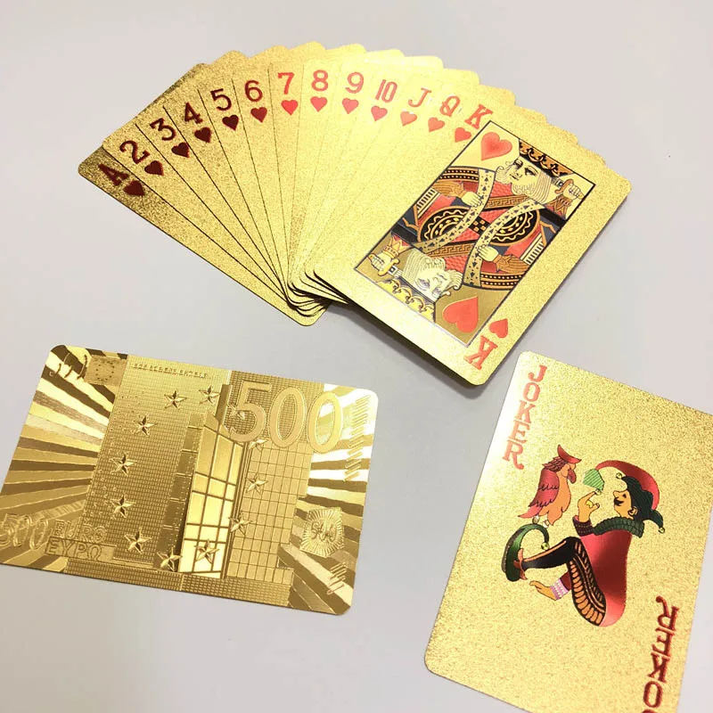 Золотые пластиковые игральные карты, колода для игры в покер, Золотая фольга, набор для покера, волшебные карты, водостойкие карты, волшебные евро, Doller, Клетчатый Стиль - Цвет: Golden euro back