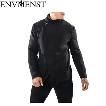 

2018 Autumn Fleece Jackets Men Warm Jacket Fashion Solid Color Turt-down Collar Slim Fit Coat For Men Side Single Breasted