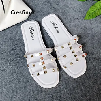 

Women Fashion Comfortable Rivet Flat Slippers Lady Casual Home Brown Street Slippers Black Slippers Pantoufles Femmes E3285