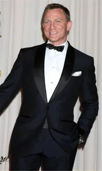 

High Quality One Button Navy Groom Tuxedos Groomsmen Mens Wedding Suits Prom Bridegroom (Jacket+Pants+Tie)