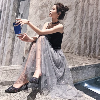 

Mishow 2019 Spring Autumn Womens High Waist Vintage Pleated Slim Long A Line casual Female Chiffon skirts MX18B1843