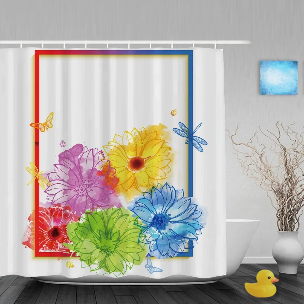 To Sprin Bathroom Shower Curtains Colorful African Daisy Floral