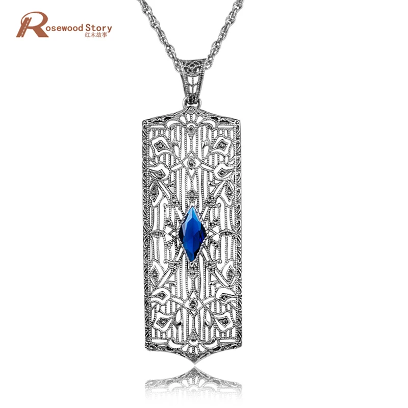 

new trend couples fashion wind restoring ancient ways pattern blue stone 925 sterling silver crystal pendant Bulgaria Jewelry