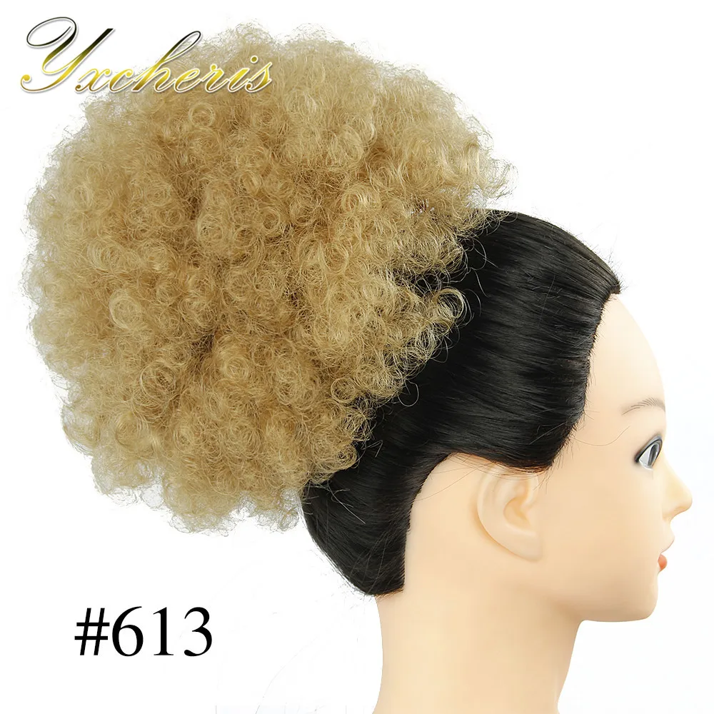 YXCHERISHAIR Clip In Chignon Hair Bun Piece High Temperature Fiber Ombre Curly Synthetic Afro Drawstring Ponytail Extensions