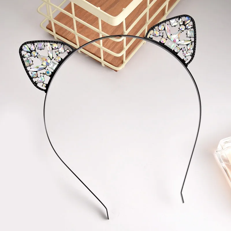 1pc Cute Cat Ears Headband for Women Crystal Rhinestone Hollow