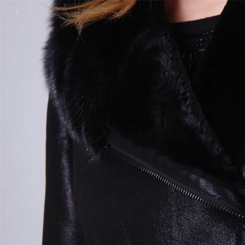 Factory direct supplier Zippers Flocking thick cold Real mink collar large size women's winter fashion fur coat artificial suede