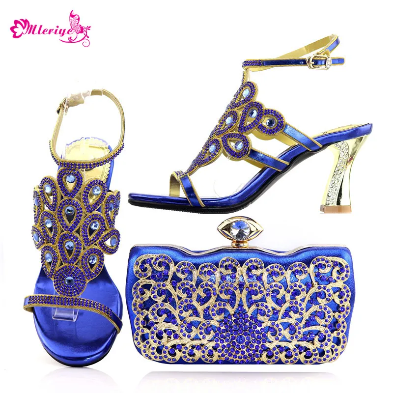 

New Arrival Ladies Italian Shoes and Bag Set Decorated with Rhinestone Nigerian Women Wedding Shoes with Bag Set Elegant Pumps