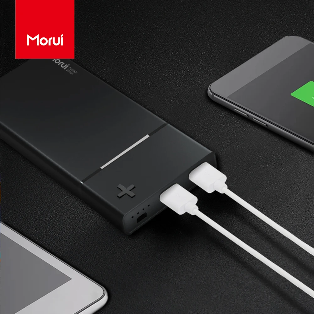 MORUI 10000 mAh Mini Power Bank SN10 Portable Charger Powerbank Dual USB Ultra-thin Black Classic External Battery for Phone