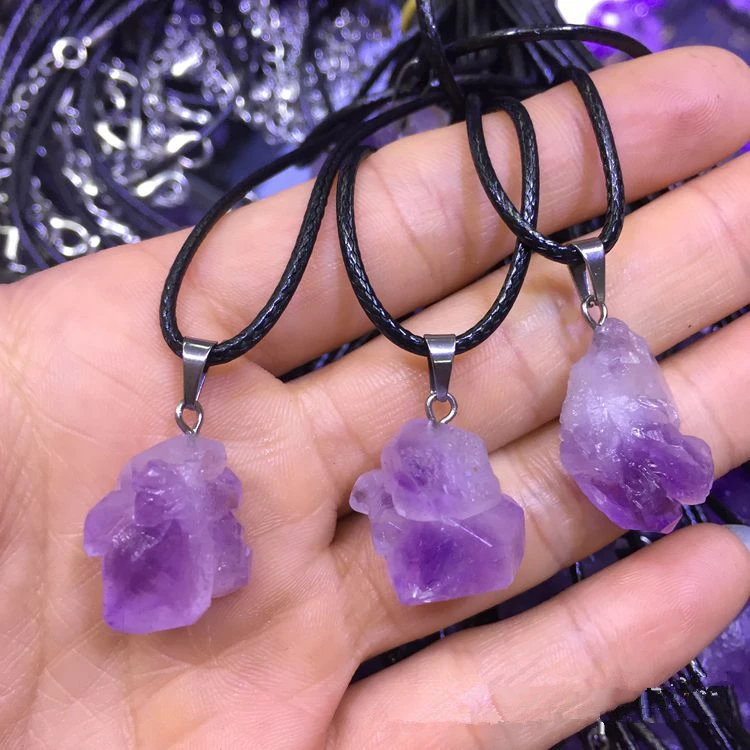 

Natural Amethyst Pendant Lady Natural Shape Stone Reiki Necklace Lucky Sweater Chain Chakra Floating Charms Jewelry Making