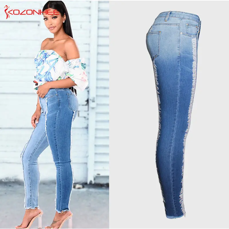 Women Stretch White tassels Jeans With High Waist Elasticity Plus Size Pencils Splice Denim Pants Casual Jeans For Girls