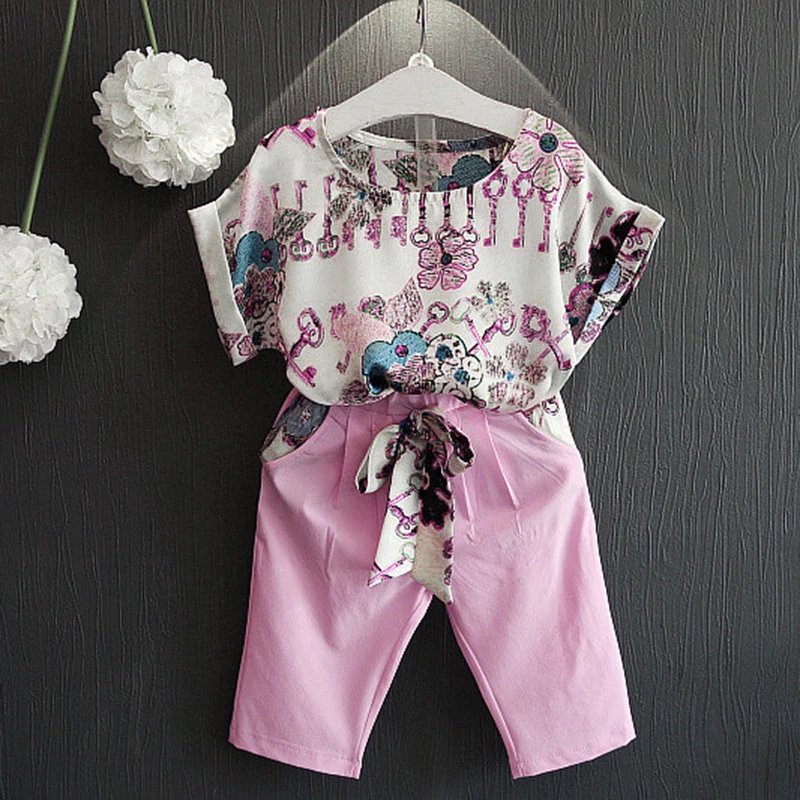 2PCS Toddler Kids Baby Girl Summer Clothes Floral T shirt Tops+Pants