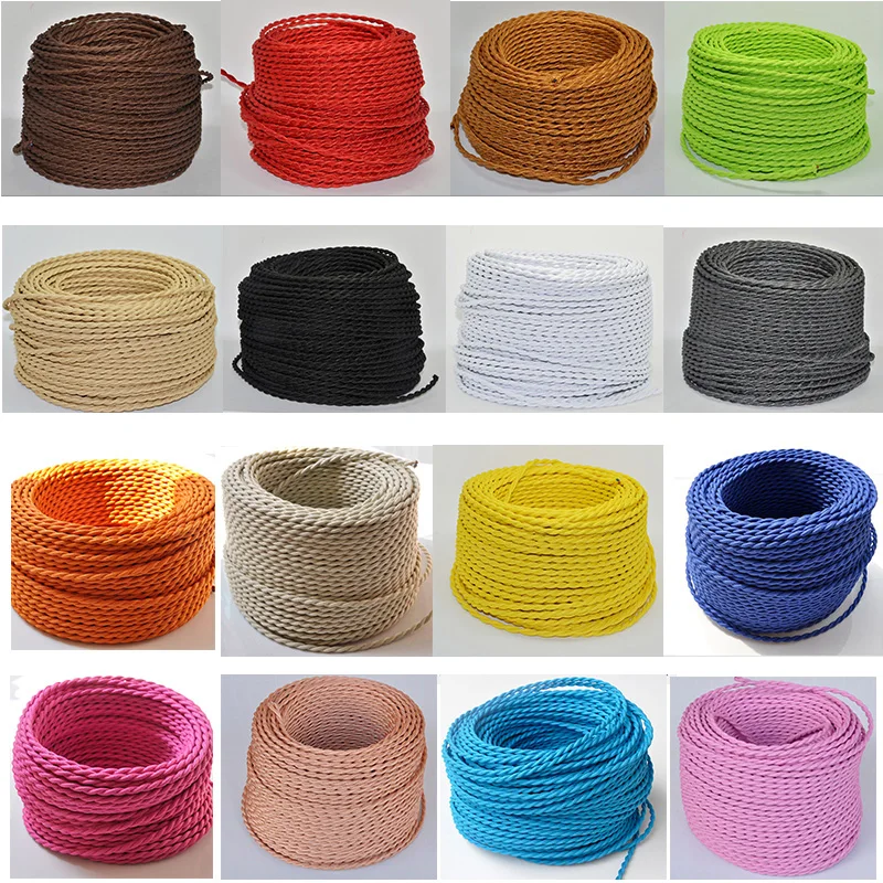 

2x0.75mm 2/5/10M Edison Vintage Textile Cable Twisted Electrical Wire Retro Pendant Light Wire Fabric Braided Vintage Lamp Cord